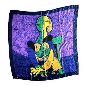 Vintage Picasso Art Scarf 1990s Retro Fashion Seated Women Era Purple 34" Square